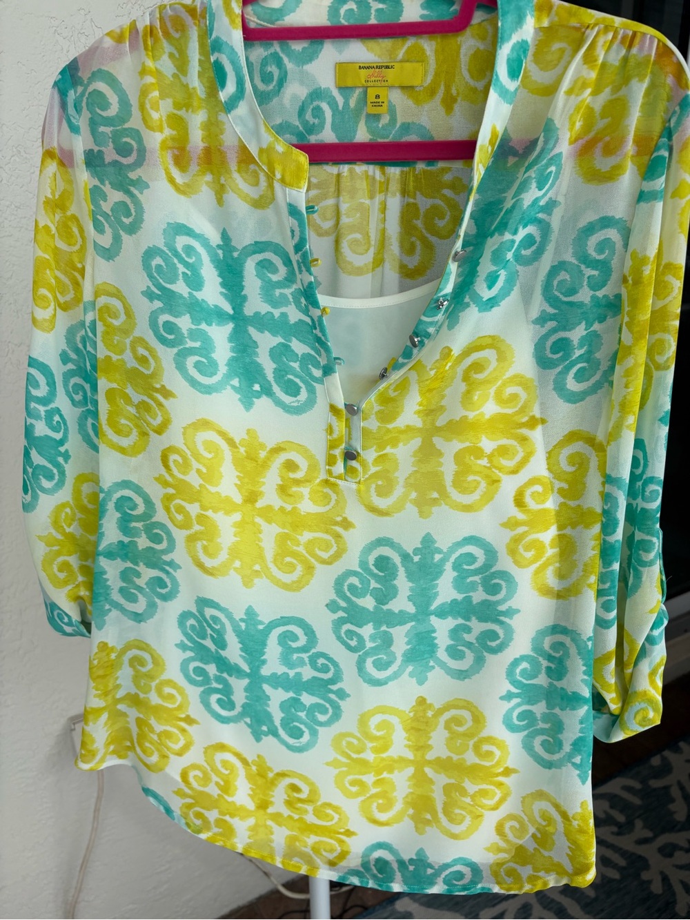 Banana Republic x Milly Women’s Medallion Top turquoise & yellow tunic - 8- EUC
